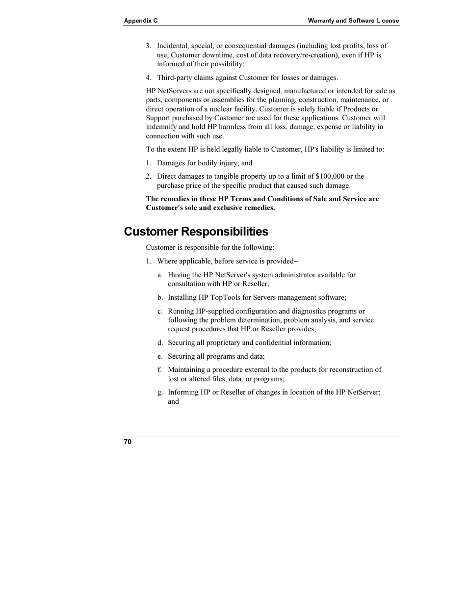 Customer responsibilities | HP Netserver L Server series User Manual | Page 76 / 112