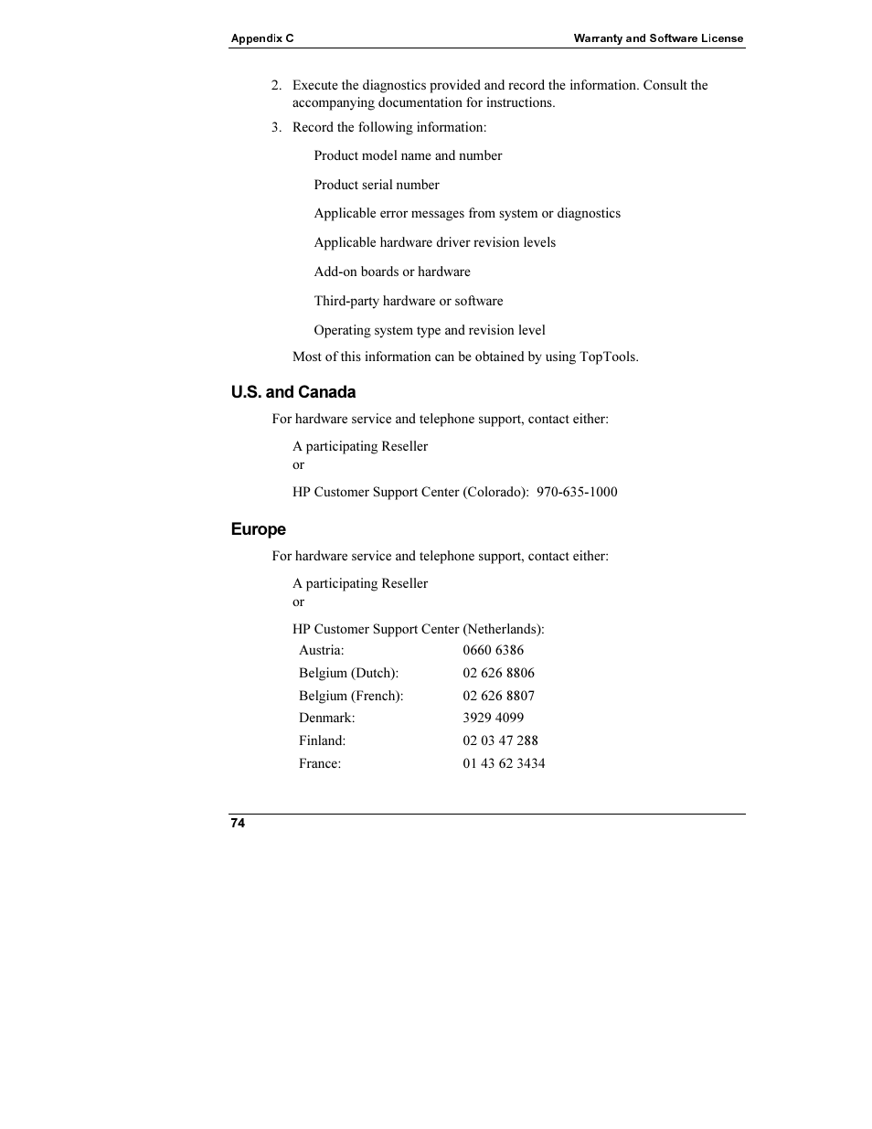 U.s. and canada, Europe | HP Netserver L Server series User Manual | Page 80 / 112