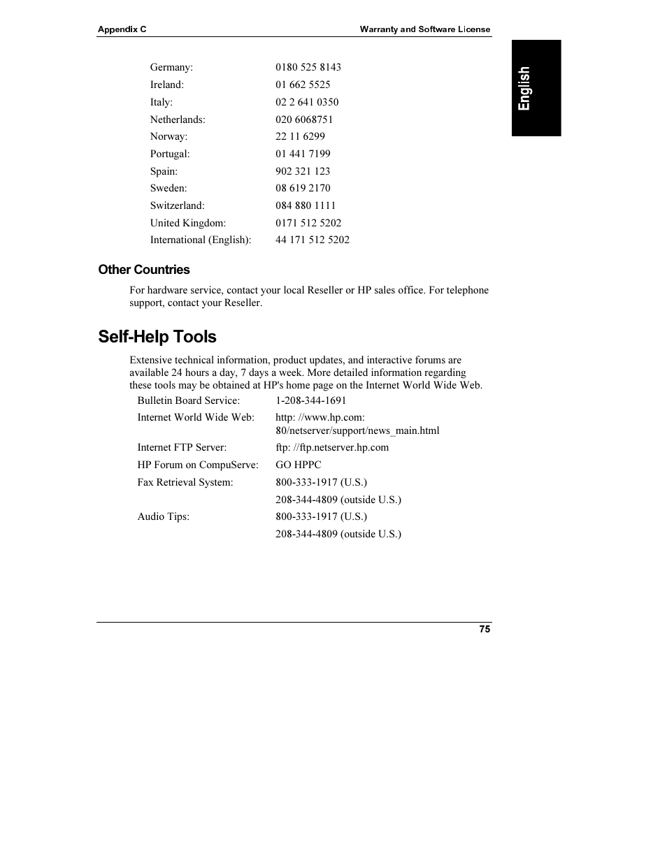 Other countries, Self-help tools, Self-helptools | HP Netserver L Server series User Manual | Page 81 / 112