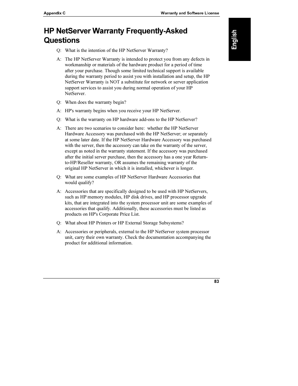 Hp netserver warranty frequently-asked questions, Hp netserverwarranty frequently-asked questions | HP Netserver L Server series User Manual | Page 89 / 112