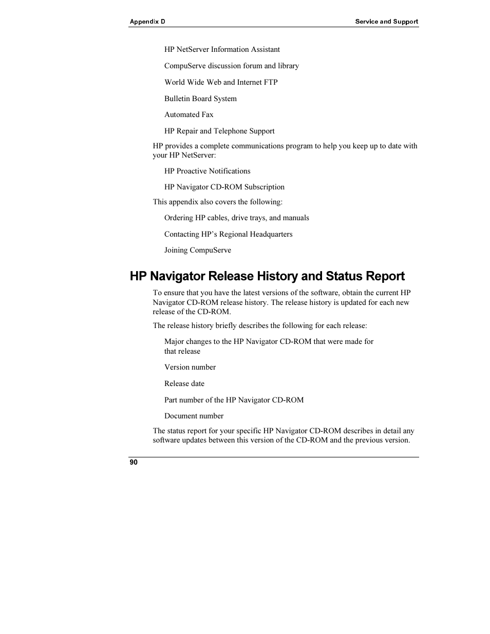 Hp navigator release history and status report | HP Netserver L Server series User Manual | Page 96 / 112