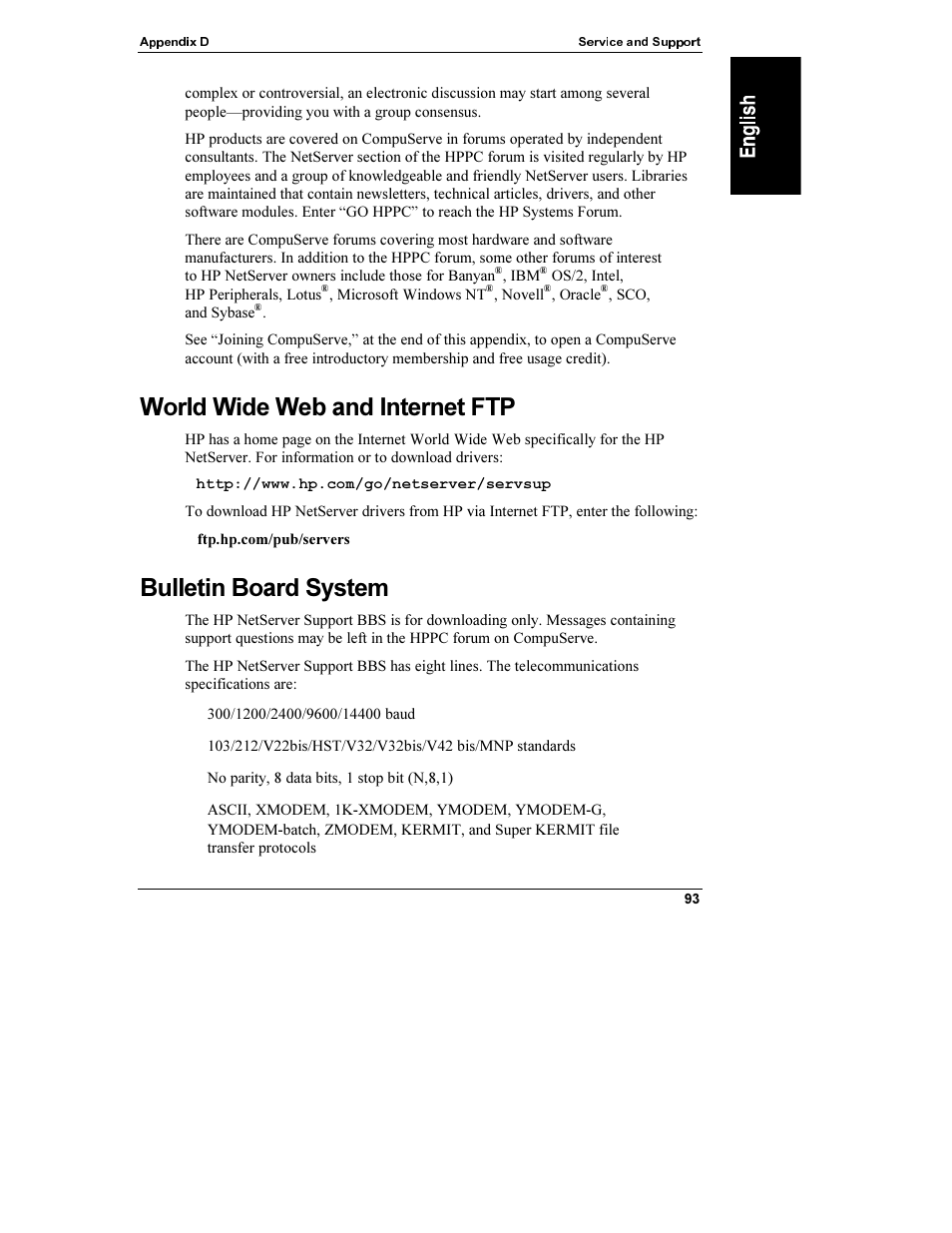 World wide web and internet ftp, Bulletin board system | HP Netserver L Server series User Manual | Page 99 / 112