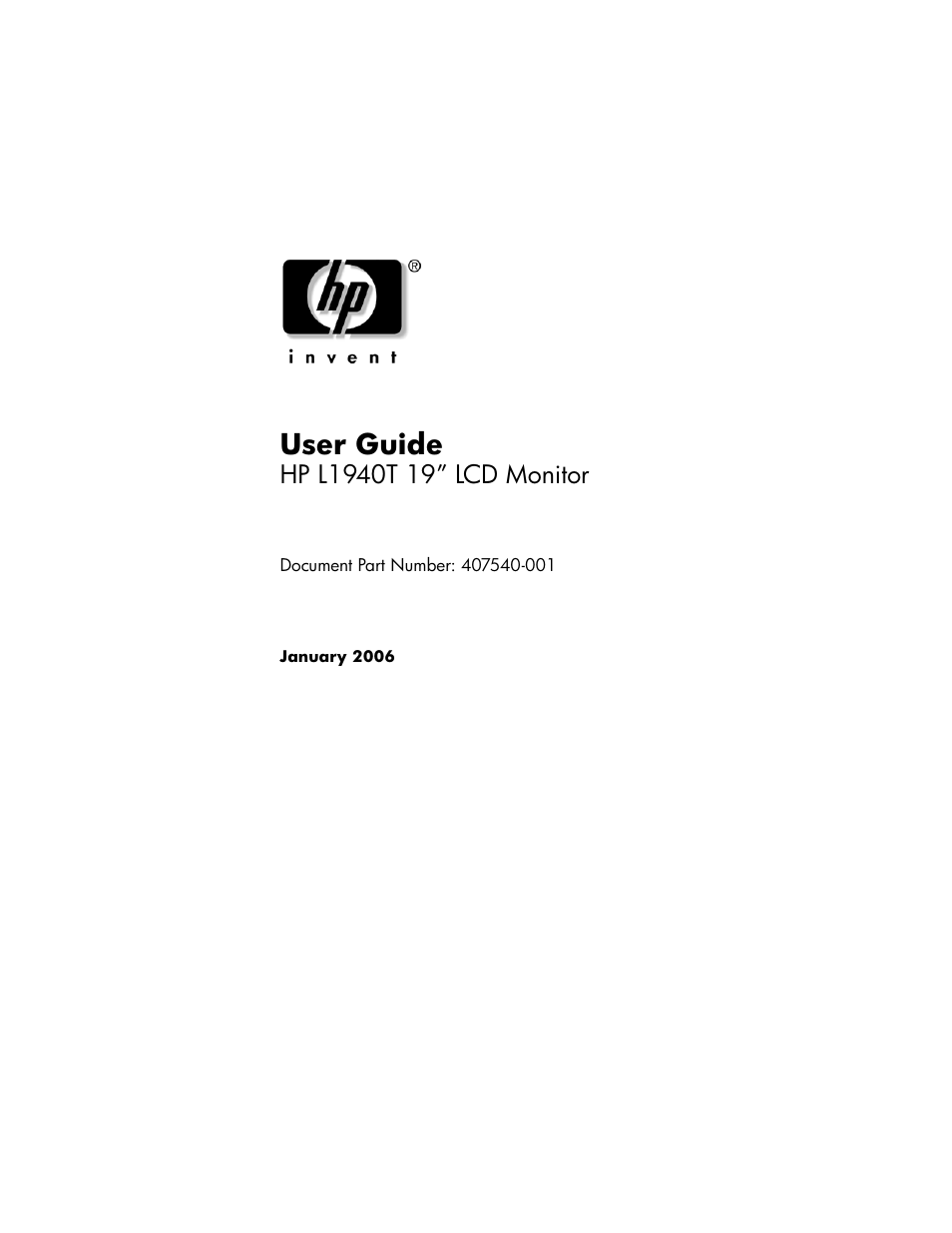 HP L1940T 19-inch LCD Monitor User Manual | 58 pages