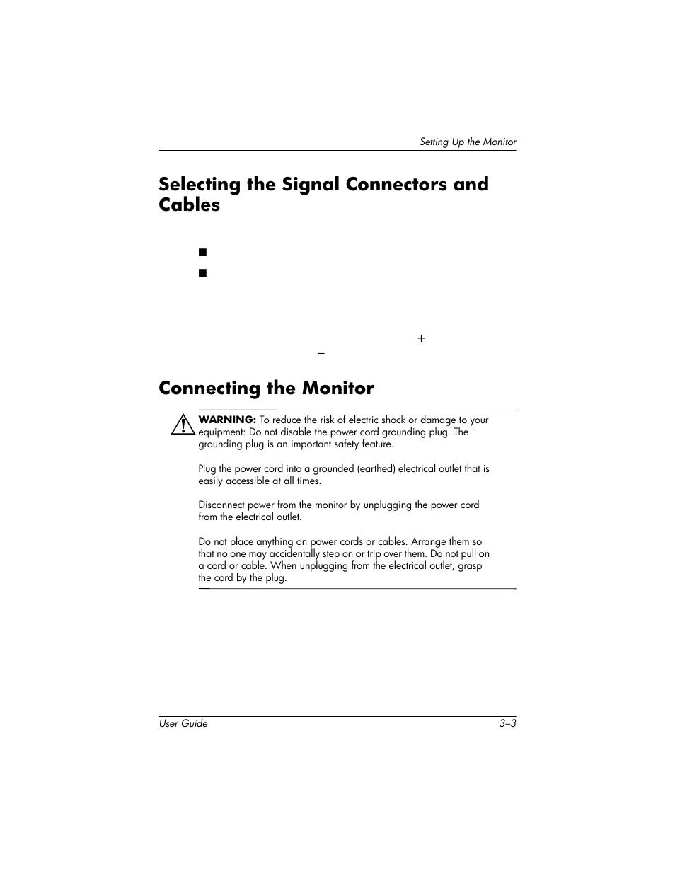 Selecting the signal connectors and cables, Connecting the monitor | HP L1940T 19-inch LCD Monitor User Manual | Page 15 / 58