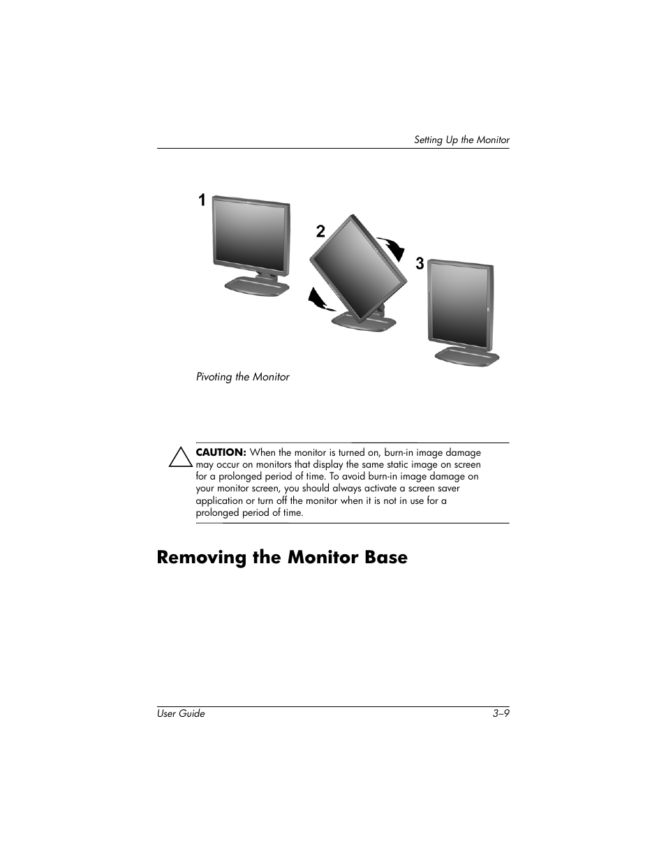 Removing the monitor base, Removing the monitor base –9 | HP L1940T 19-inch LCD Monitor User Manual | Page 21 / 58