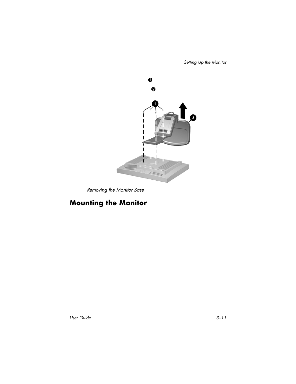 Mounting the monitor, Mounting the monitor –11 | HP L1940T 19-inch LCD Monitor User Manual | Page 23 / 58