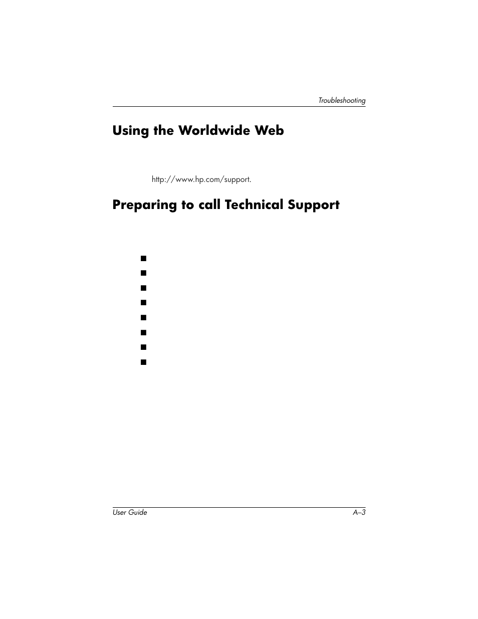 Using the worldwide web, Preparing to call technical support | HP L1940T 19-inch LCD Monitor User Manual | Page 45 / 58