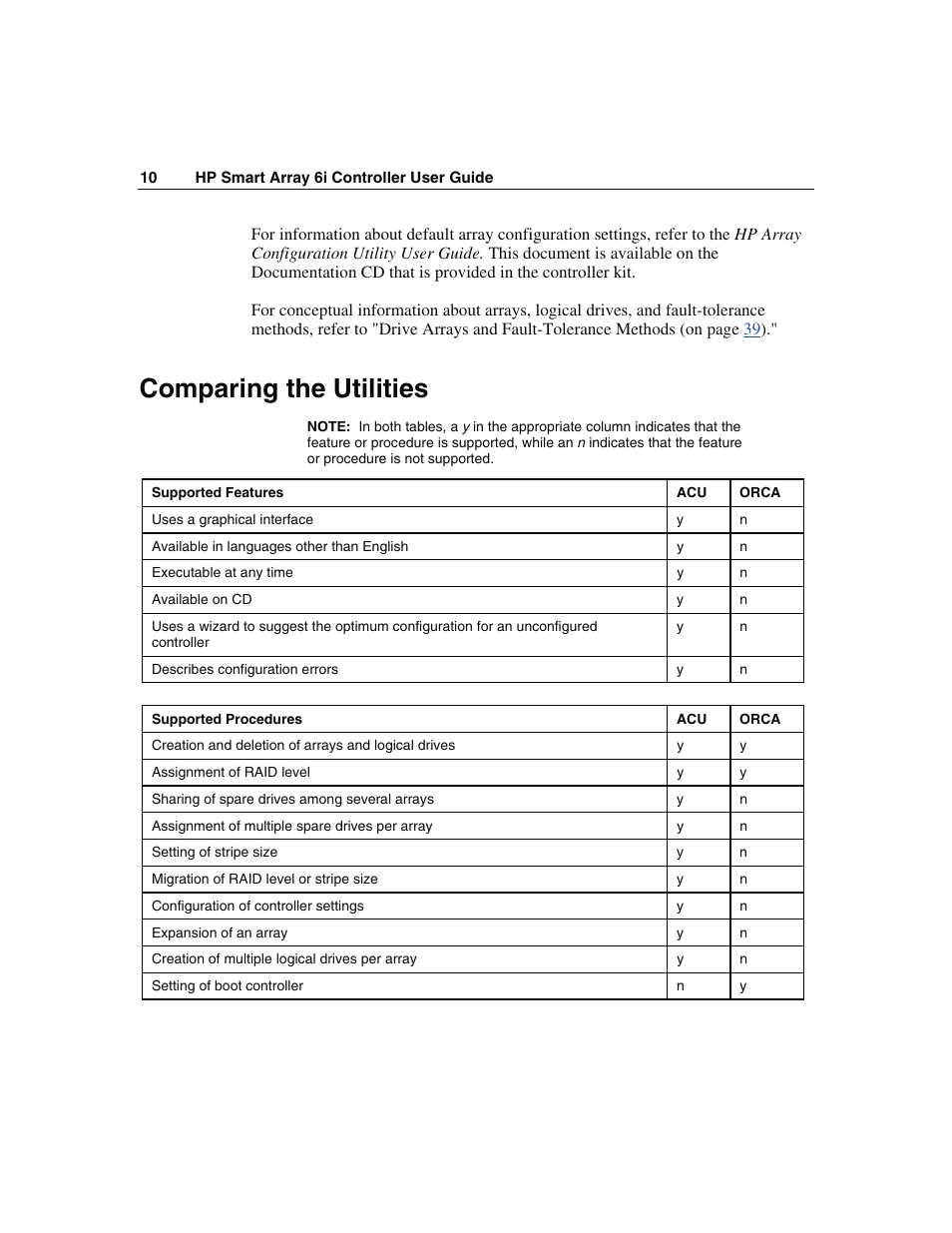 Comparing the utilities | HP Smart Array 6i Controller and 128MB BBWC User Manual | Page 10 / 56