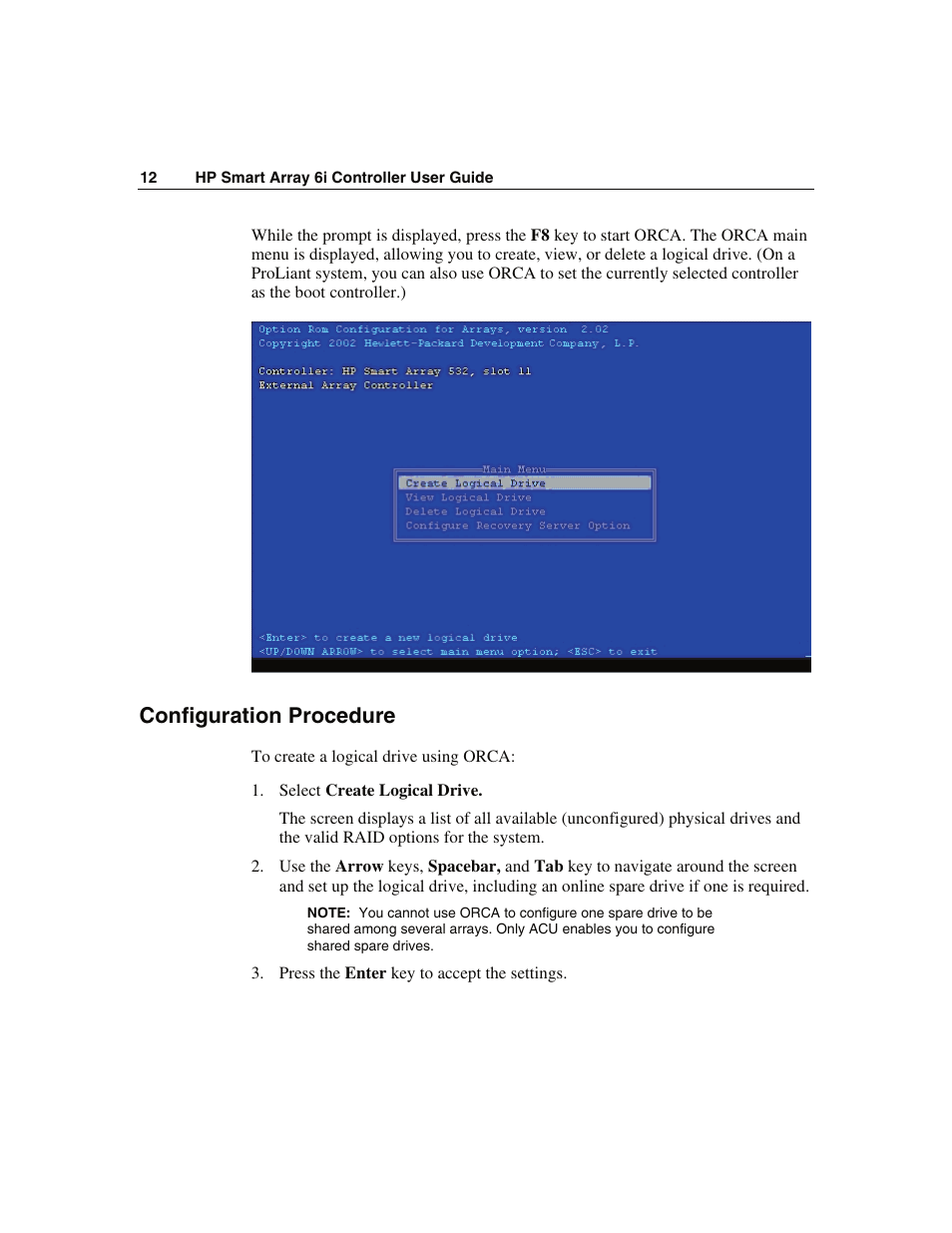 Configuration procedure | HP Smart Array 6i Controller and 128MB BBWC User Manual | Page 12 / 56