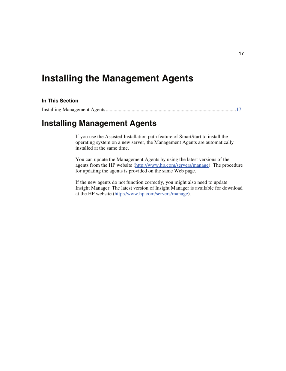 Installing the management agents, Installing management agents | HP Smart Array 6i Controller and 128MB BBWC User Manual | Page 17 / 56