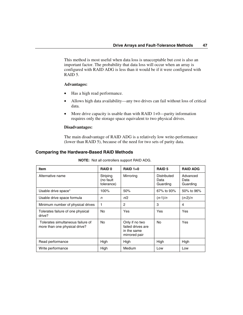 Comparing the hardware-based raid methods | HP Smart Array 6i Controller and 128MB BBWC User Manual | Page 47 / 56