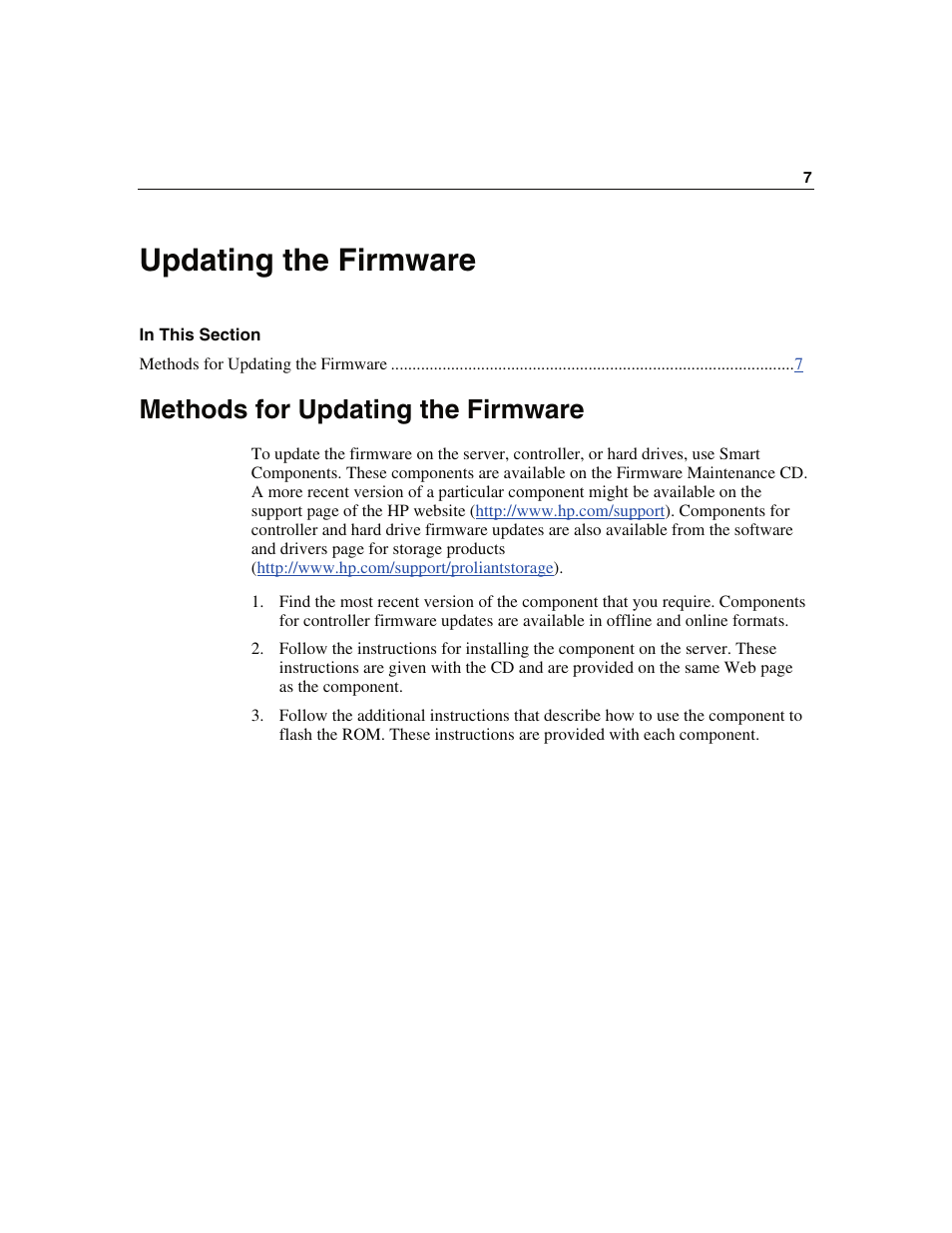 Updating the firmware, Methods for updating the firmware | HP Smart Array 6i Controller and 128MB BBWC User Manual | Page 7 / 56