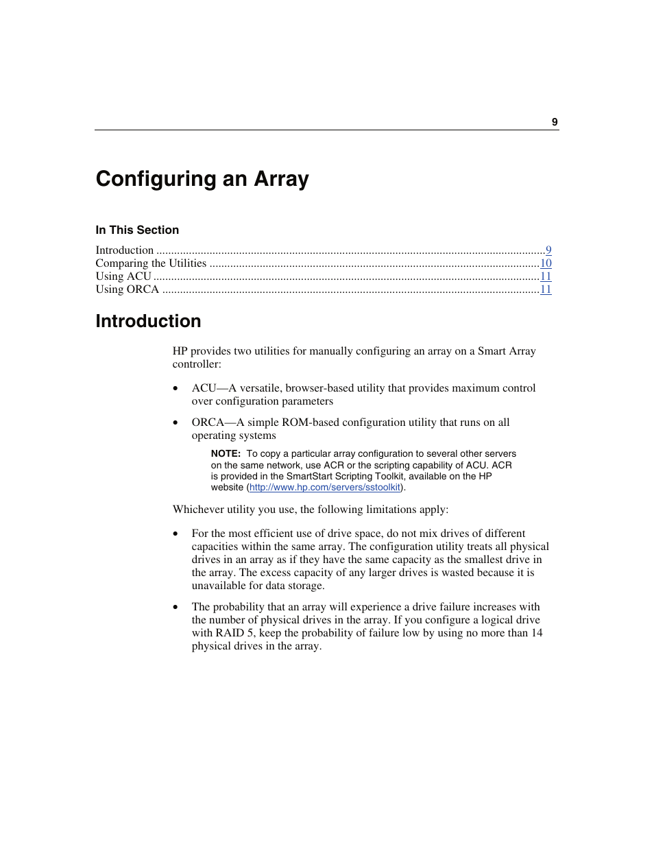 Configuring an array, Introduction | HP Smart Array 6i Controller and 128MB BBWC User Manual | Page 9 / 56