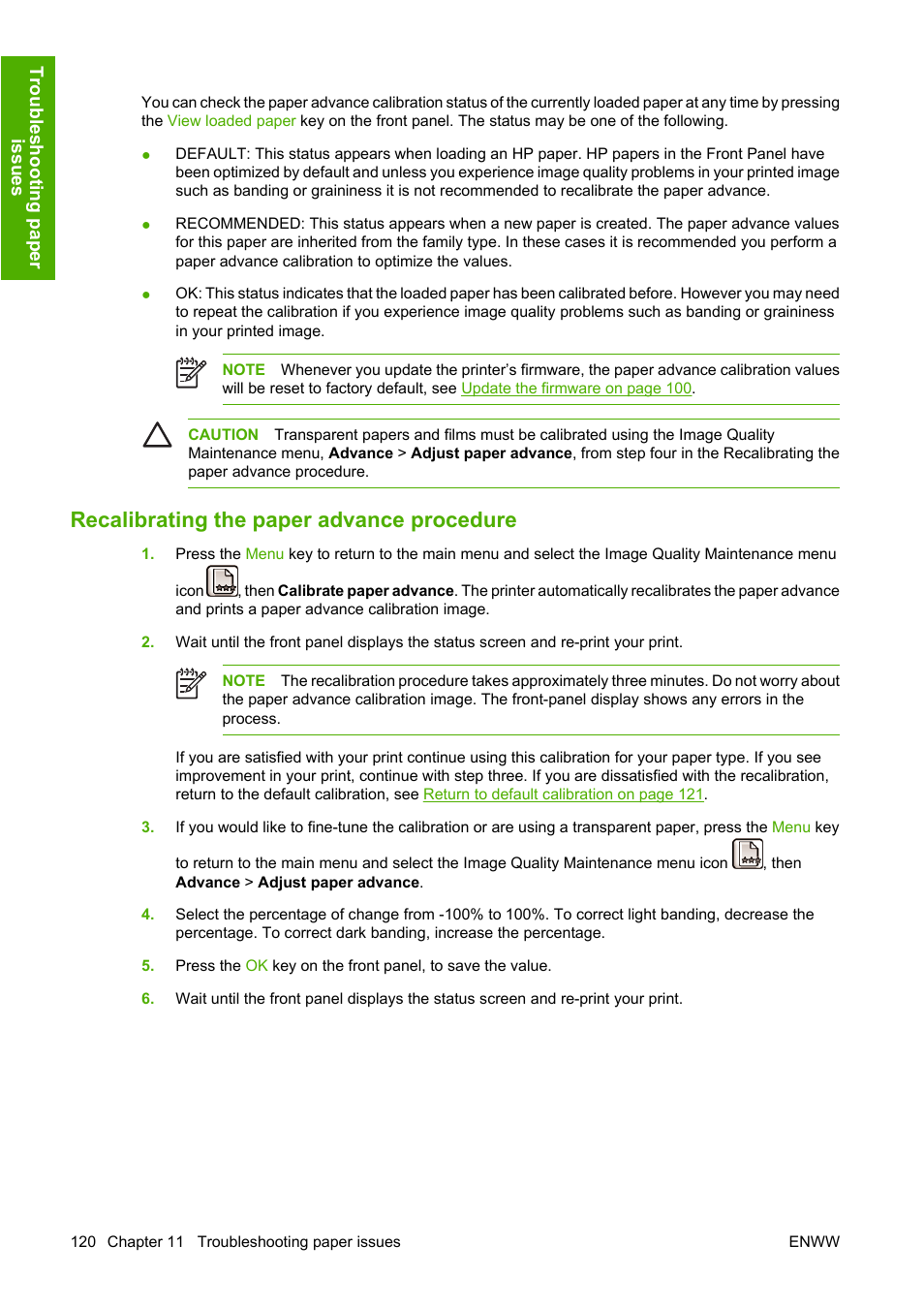 Recalibrating the paper advance procedure | HP Designjet Z2100 Photo Printer series User Manual | Page 130 / 182