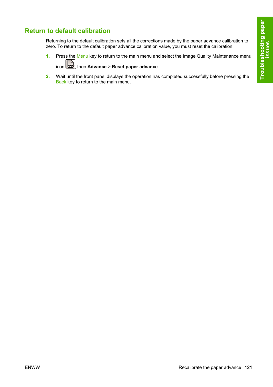 Return to default calibration | HP Designjet Z2100 Photo Printer series User Manual | Page 131 / 182