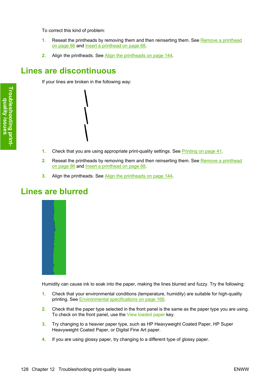 Lines are discontinuous, Lines are blurred, Lines are discontinuous lines are blurred | HP Designjet Z2100 Photo Printer series User Manual | Page 138 / 182