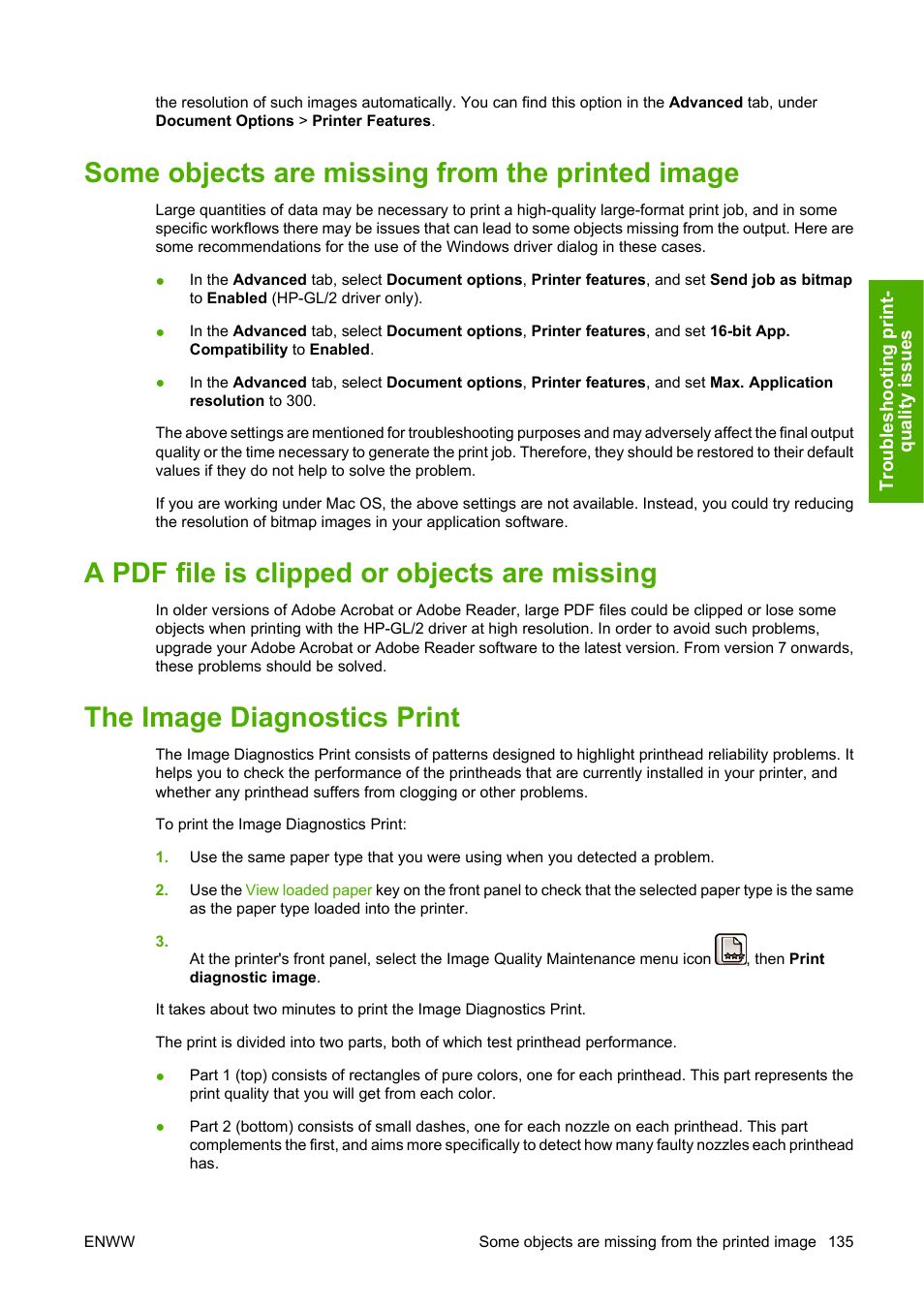 Some objects are missing from the printed image, A pdf file is clipped or objects are missing, The image diagnostics print | The image diagnostics | HP Designjet Z2100 Photo Printer series User Manual | Page 145 / 182