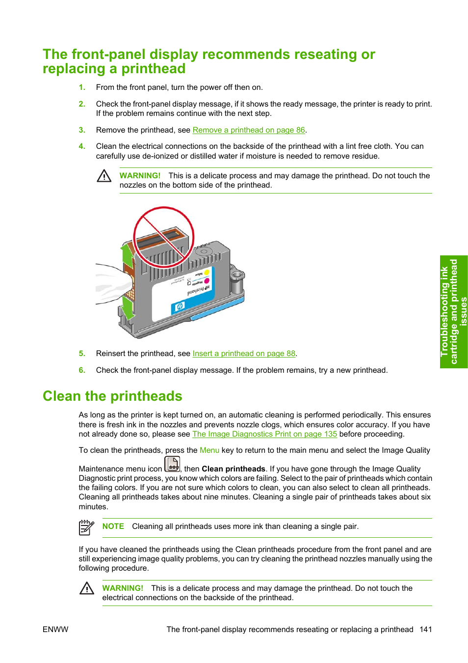 Clean the printheads | HP Designjet Z2100 Photo Printer series User Manual | Page 151 / 182