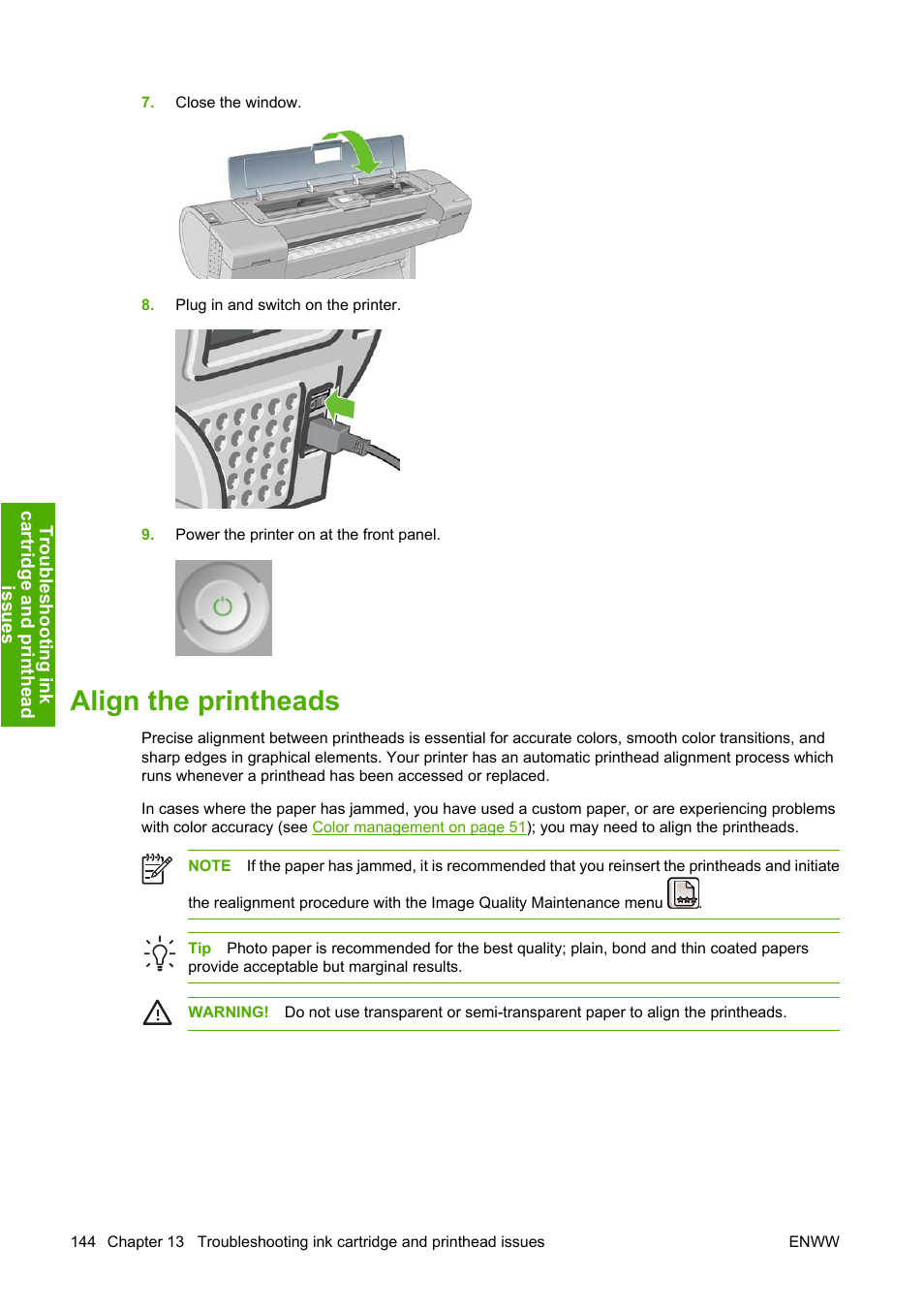 Align the printheads, Align, Afte | HP Designjet Z2100 Photo Printer series User Manual | Page 154 / 182