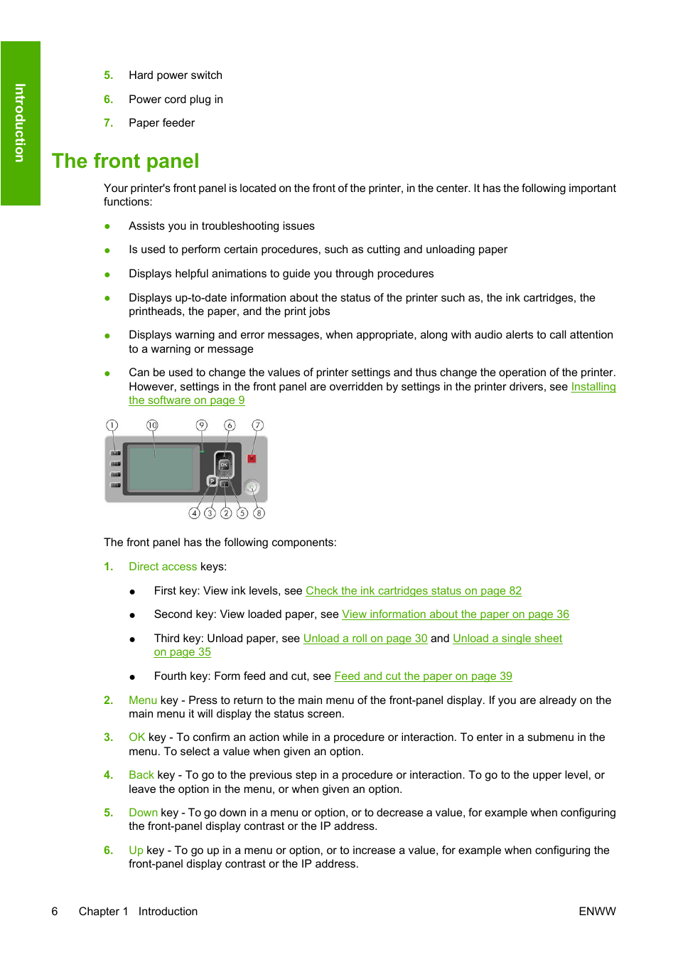 The front panel | HP Designjet Z2100 Photo Printer series User Manual | Page 16 / 182