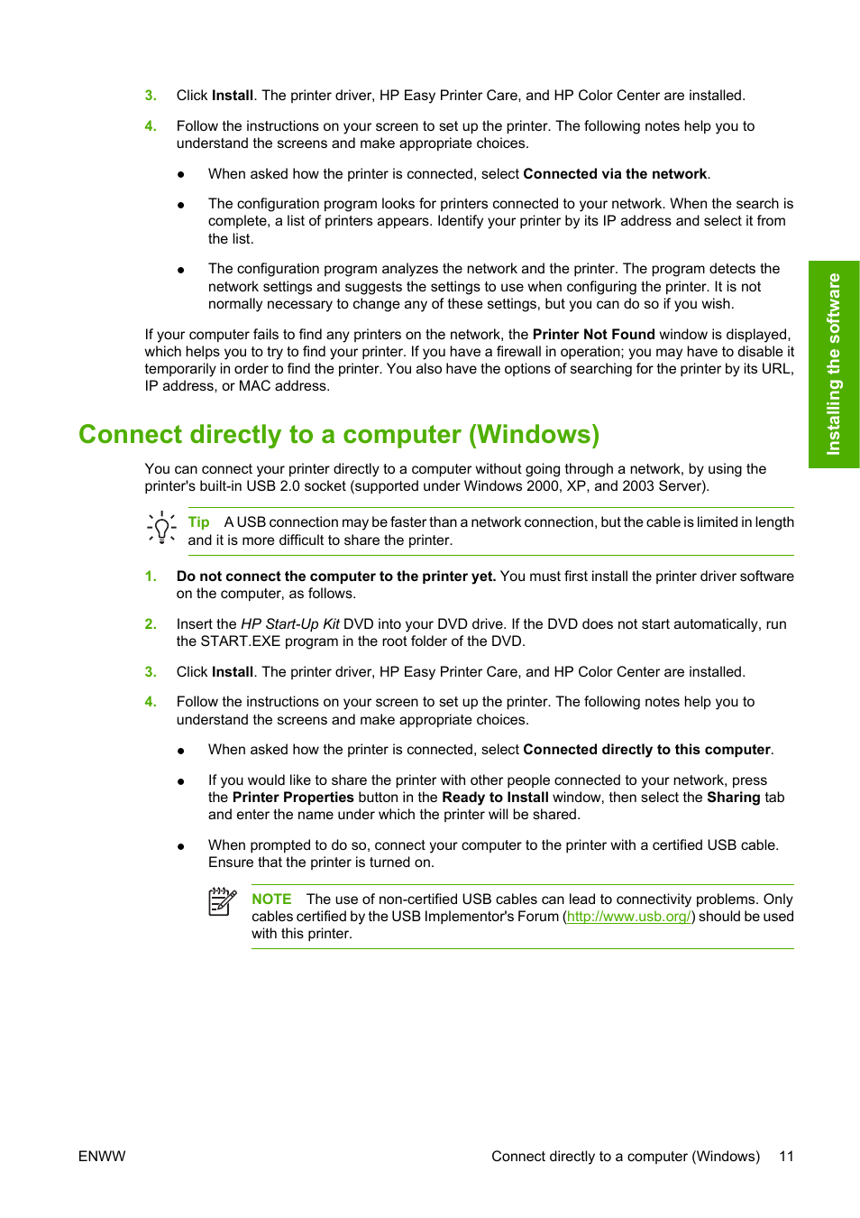 Connect directly to a computer (windows) | HP Designjet Z2100 Photo Printer series User Manual | Page 21 / 182