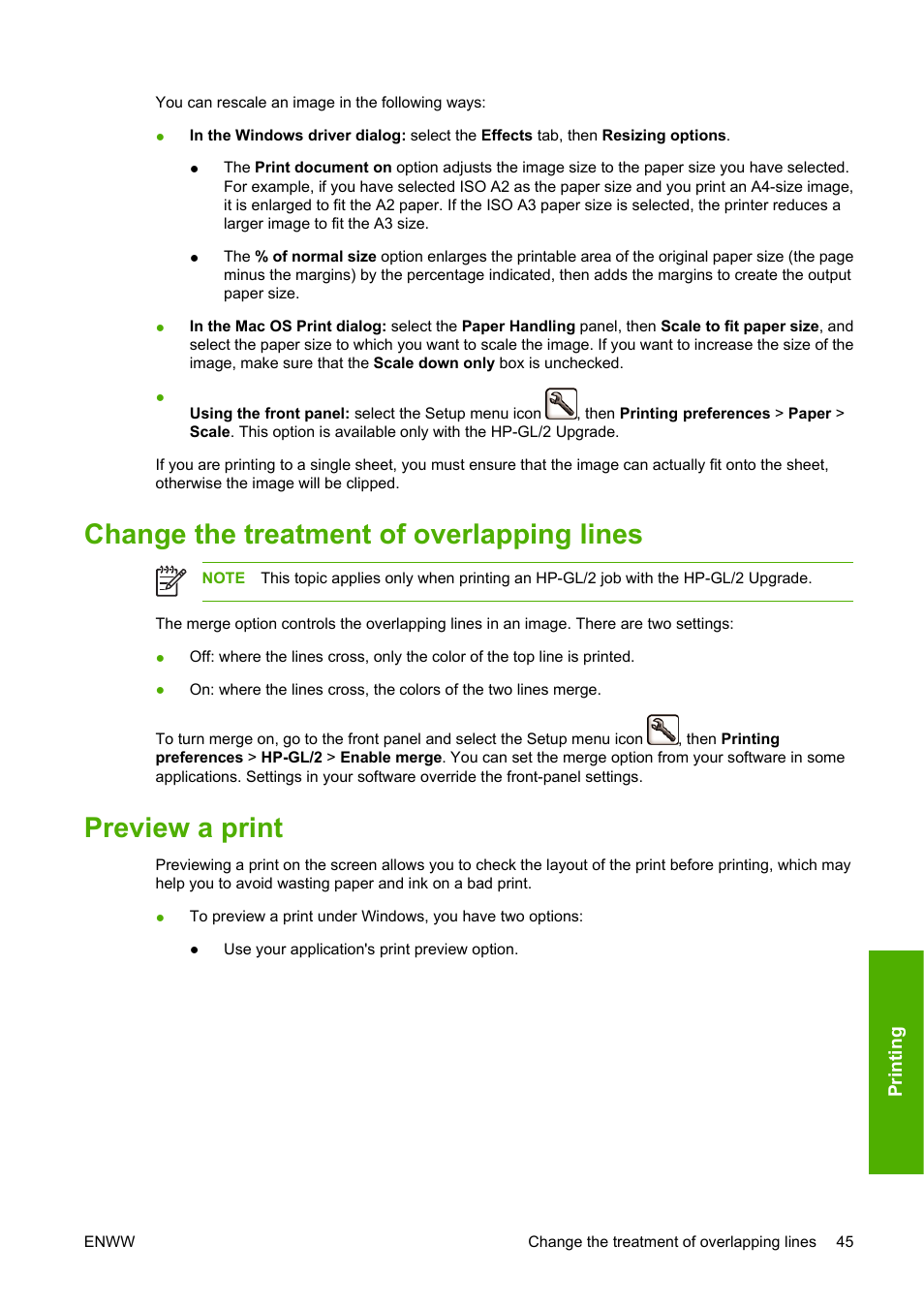 Change the treatment of overlapping lines, Preview a print | HP Designjet Z2100 Photo Printer series User Manual | Page 55 / 182