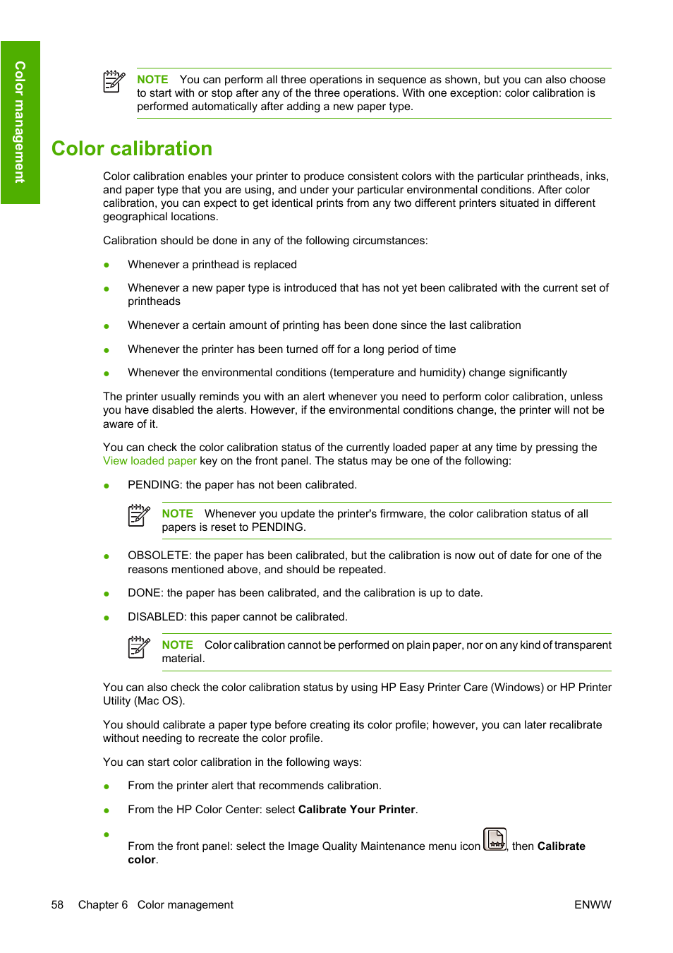 Color calibration | HP Designjet Z2100 Photo Printer series User Manual | Page 68 / 182