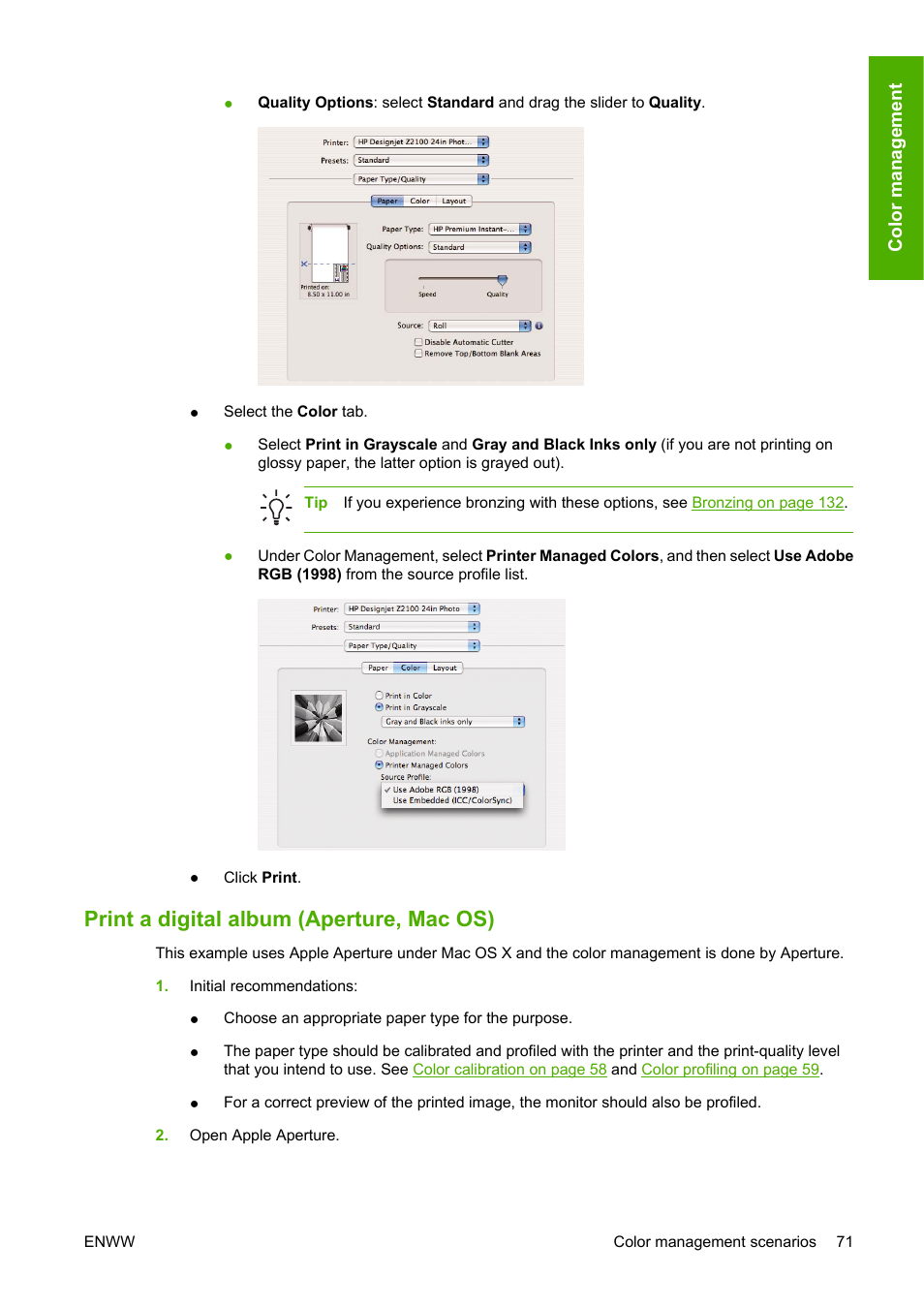 Print a digital album (aperture, mac os) | HP Designjet Z2100 Photo Printer series User Manual | Page 81 / 182