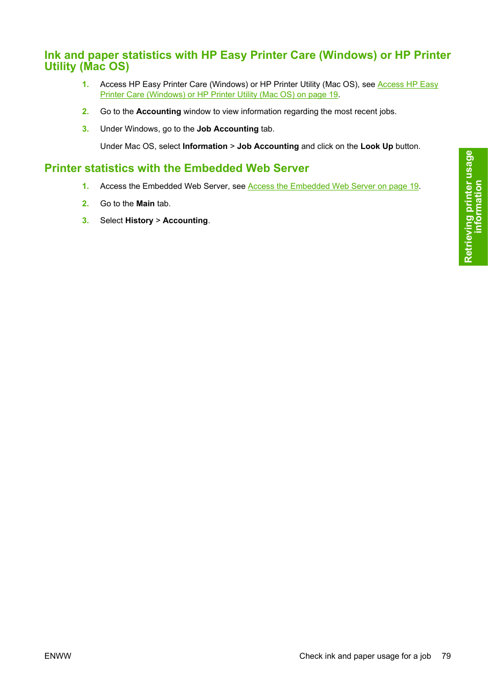 Printer statistics with the embedded web server | HP Designjet Z2100 Photo Printer series User Manual | Page 89 / 182