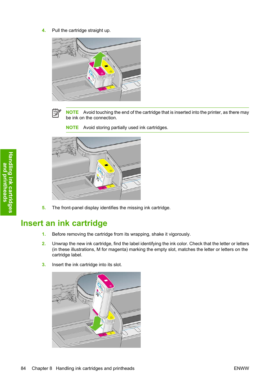 Insert an ink cartridge | HP Designjet Z2100 Photo Printer series User Manual | Page 94 / 182