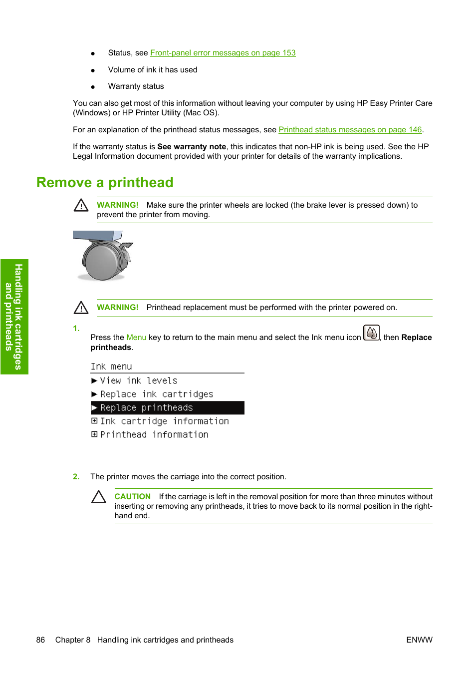 Remove a printhead | HP Designjet Z2100 Photo Printer series User Manual | Page 96 / 182