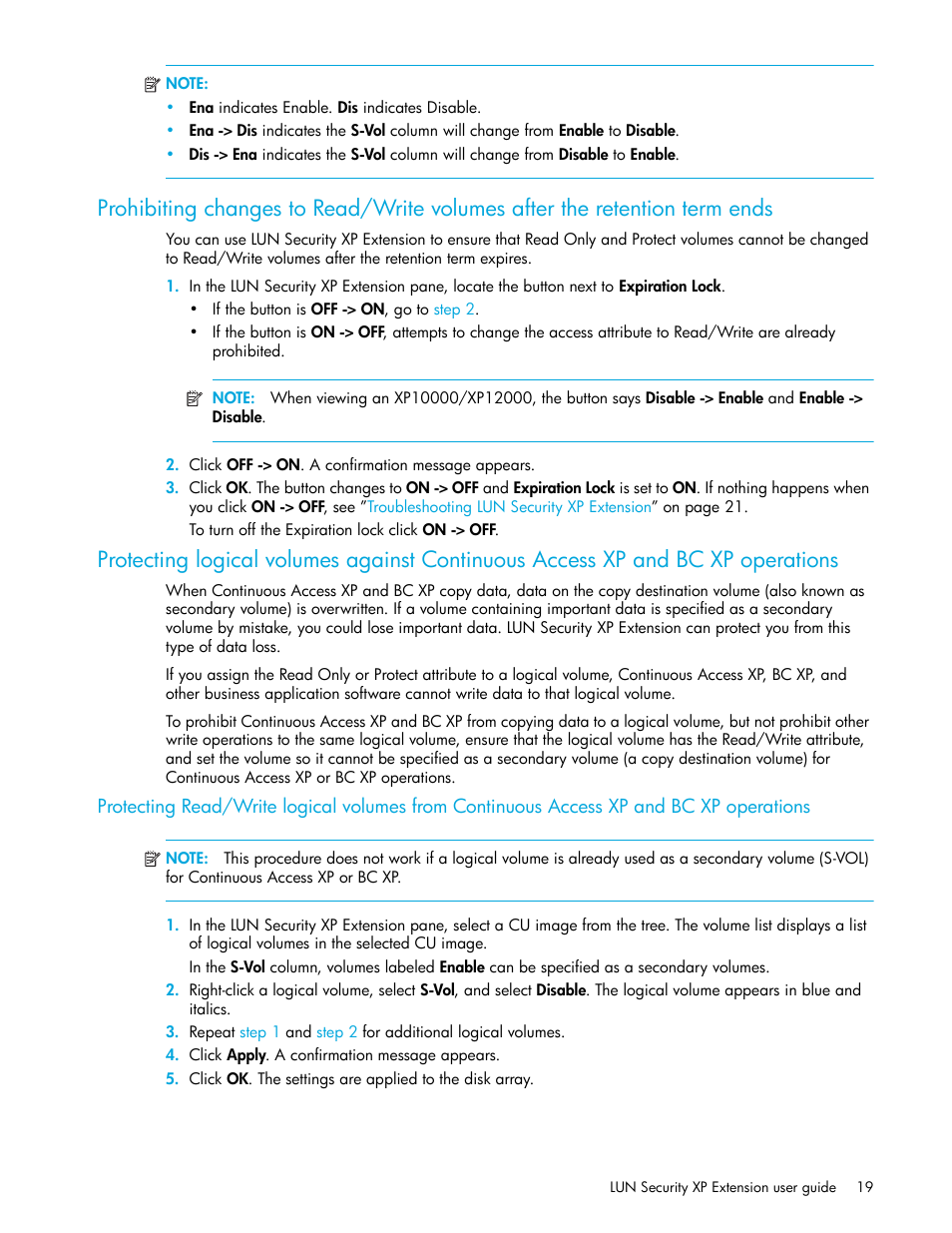 Prohibiting changes to read/write, Volumes after the retention term ends | HP StorageWorks XP Remote Web Console Software User Manual | Page 19 / 28