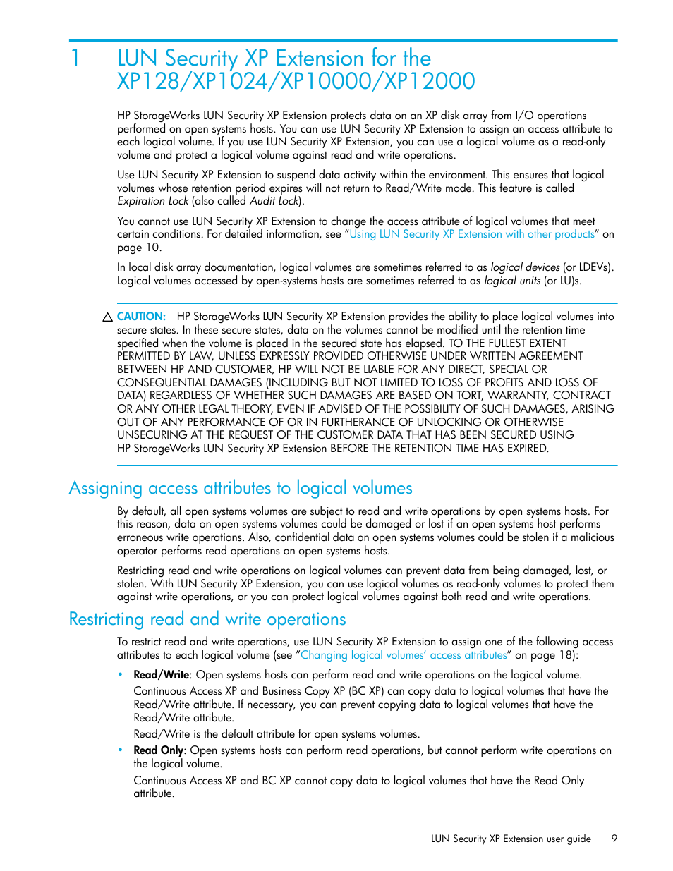 Assigning access attributes to logical volumes, Restricting read and write operations | HP StorageWorks XP Remote Web Console Software User Manual | Page 9 / 28