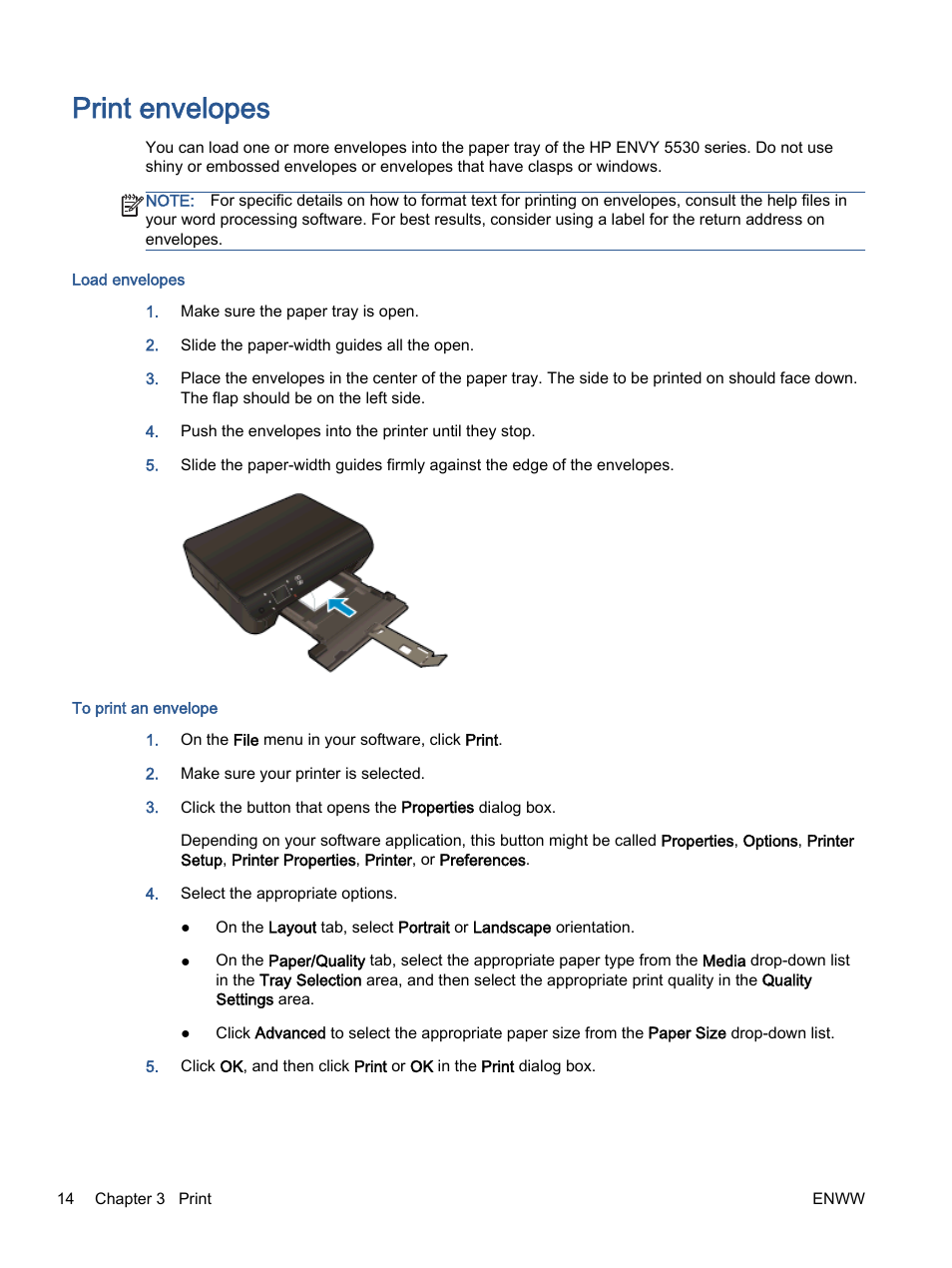 Print envelopes | HP ENVY 5530 e-All-in-One Printer User Manual | Page 18 / 108