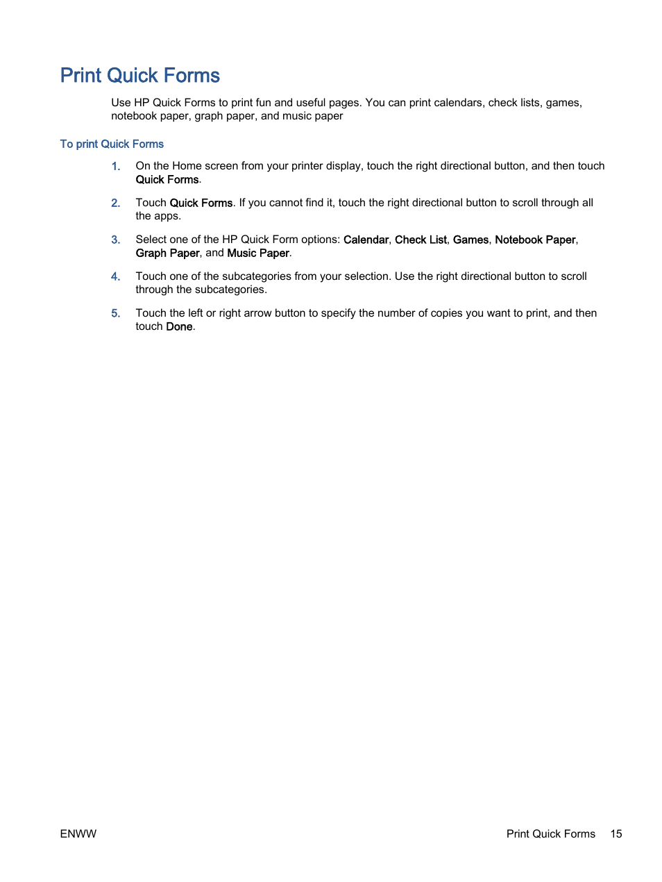 Print quick forms | HP ENVY 5530 e-All-in-One Printer User Manual | Page 19 / 108