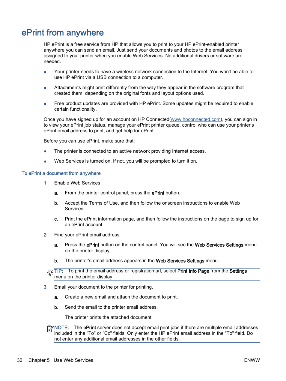 Eprint from anywhere | HP ENVY 5530 e-All-in-One Printer User Manual | Page 34 / 108