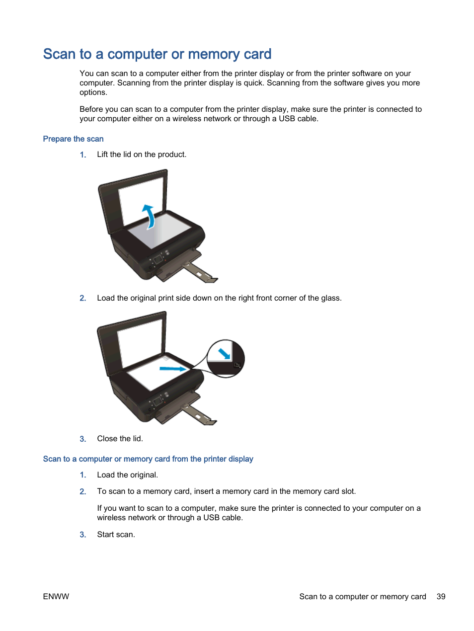 Scan to a computer or memory card | HP ENVY 5530 e-All-in-One Printer User Manual | Page 43 / 108