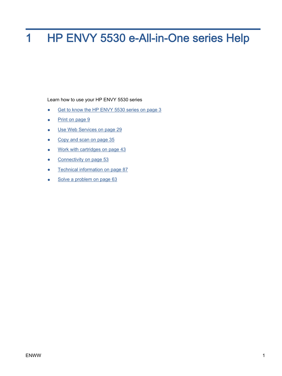 Hp envy 5530 e-all-in-one series help, 1 hp envy 5530 e-all-in-one series help | HP ENVY 5530 e-All-in-One Printer User Manual | Page 5 / 108