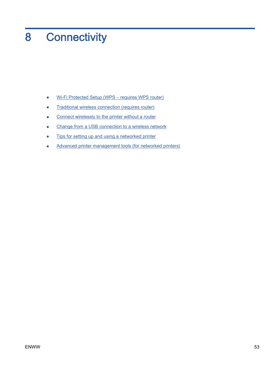 Connectivity, 8 connectivity, 8connectivity | HP ENVY 5530 e-All-in-One Printer User Manual | Page 57 / 108