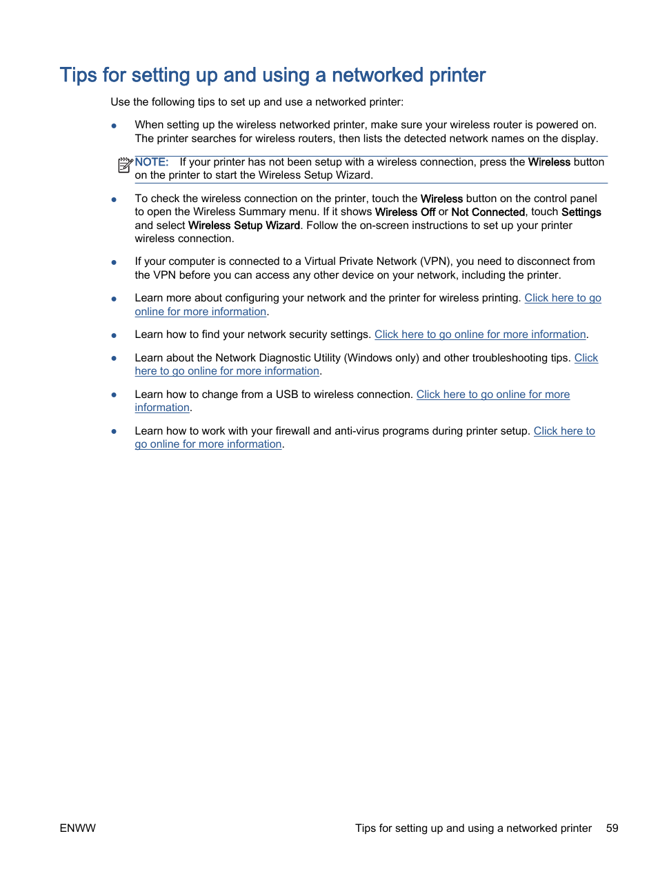 Tips for setting up and using a networked printer | HP ENVY 5530 e-All-in-One Printer User Manual | Page 63 / 108