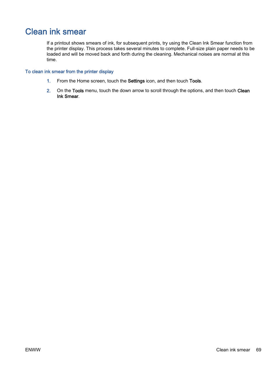 Clean ink smear | HP ENVY 5530 e-All-in-One Printer User Manual | Page 73 / 108