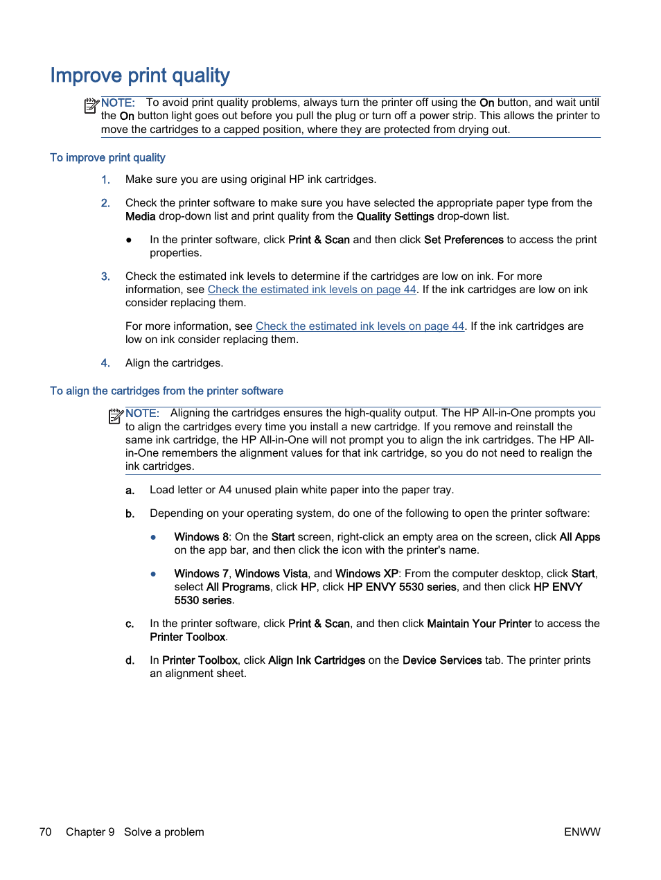 Improve print quality | HP ENVY 5530 e-All-in-One Printer User Manual | Page 74 / 108