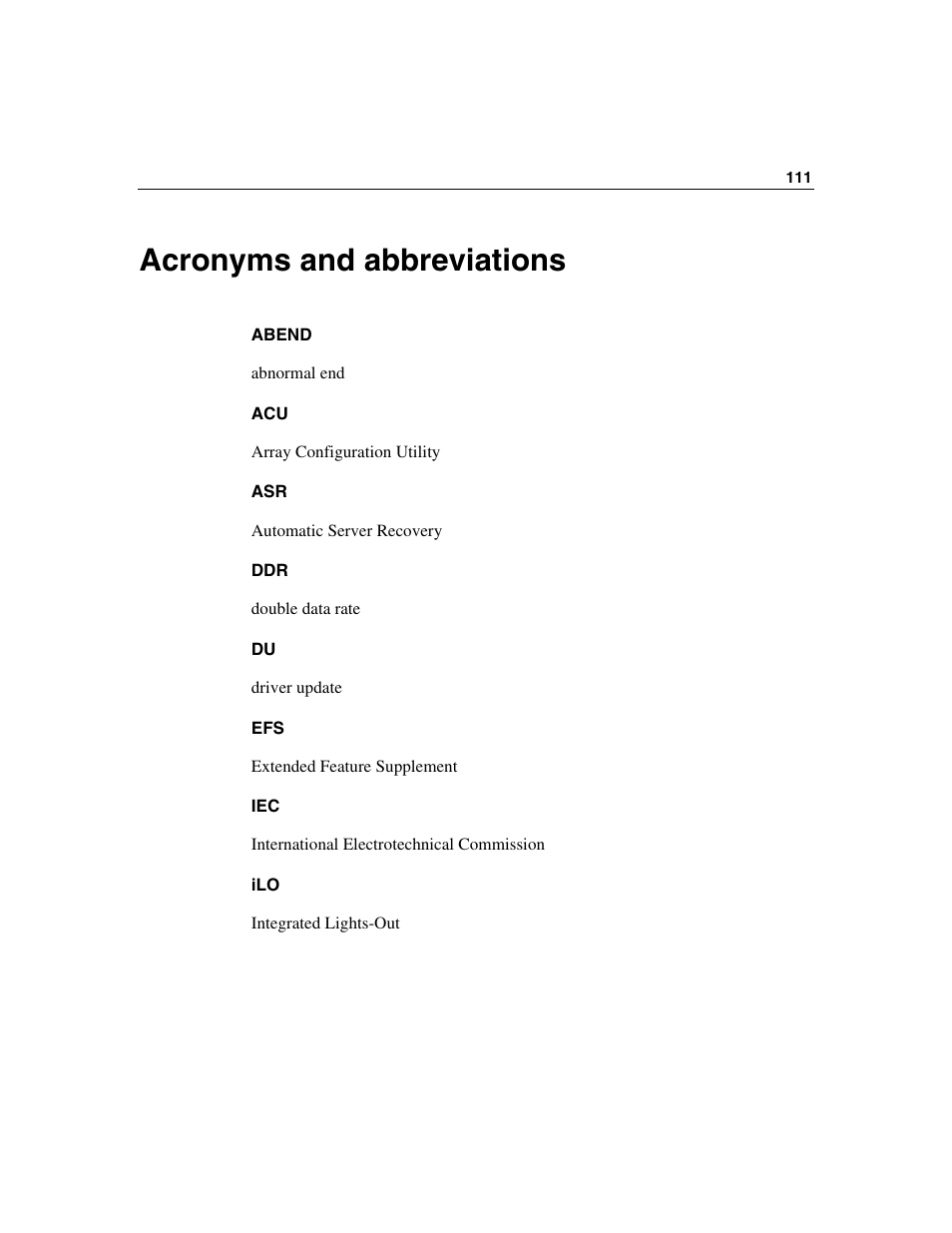 Acronyms and abbreviations | HP ProLiant DL320 G3 Server User Manual | Page 111 / 119