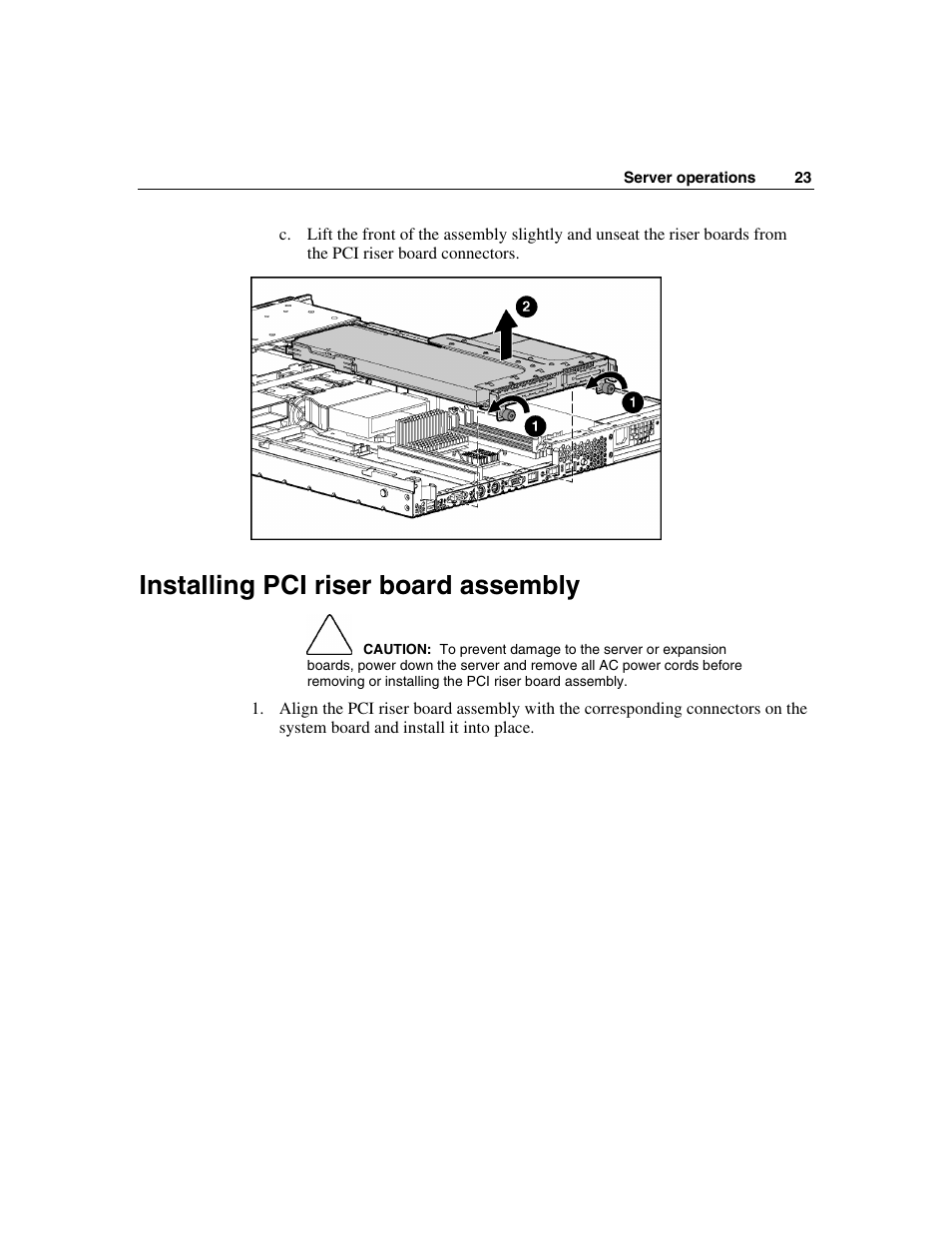 Installing pci riser board assembly | HP ProLiant DL320 G3 Server User Manual | Page 23 / 119