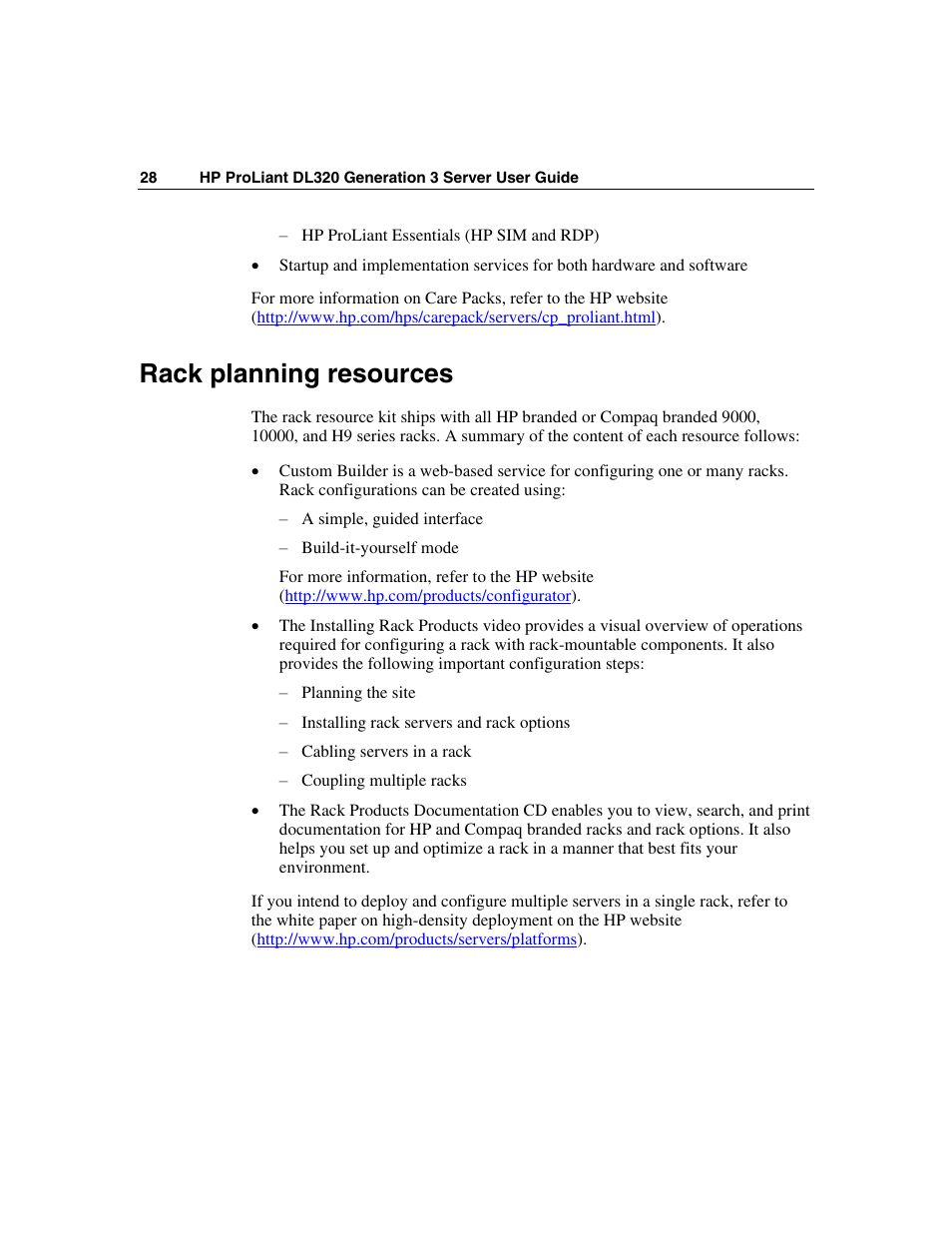 Rack planning resources | HP ProLiant DL320 G3 Server User Manual | Page 28 / 119
