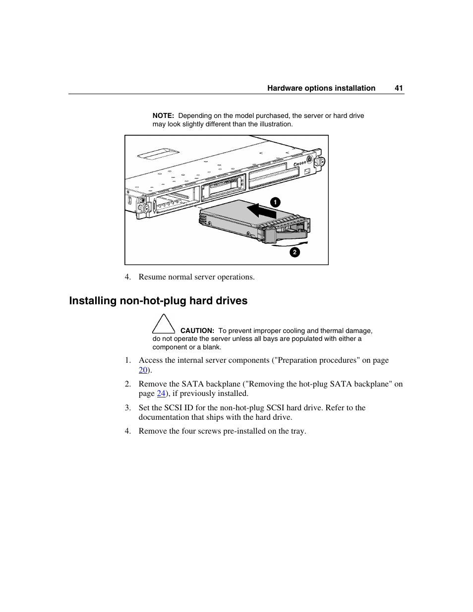 Installing non-hot-plug hard drives | HP ProLiant DL320 G3 Server User Manual | Page 41 / 119
