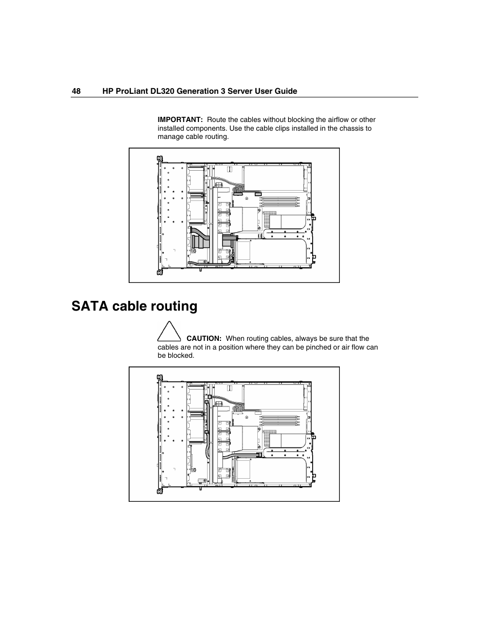 Sata cable routing | HP ProLiant DL320 G3 Server User Manual | Page 48 / 119