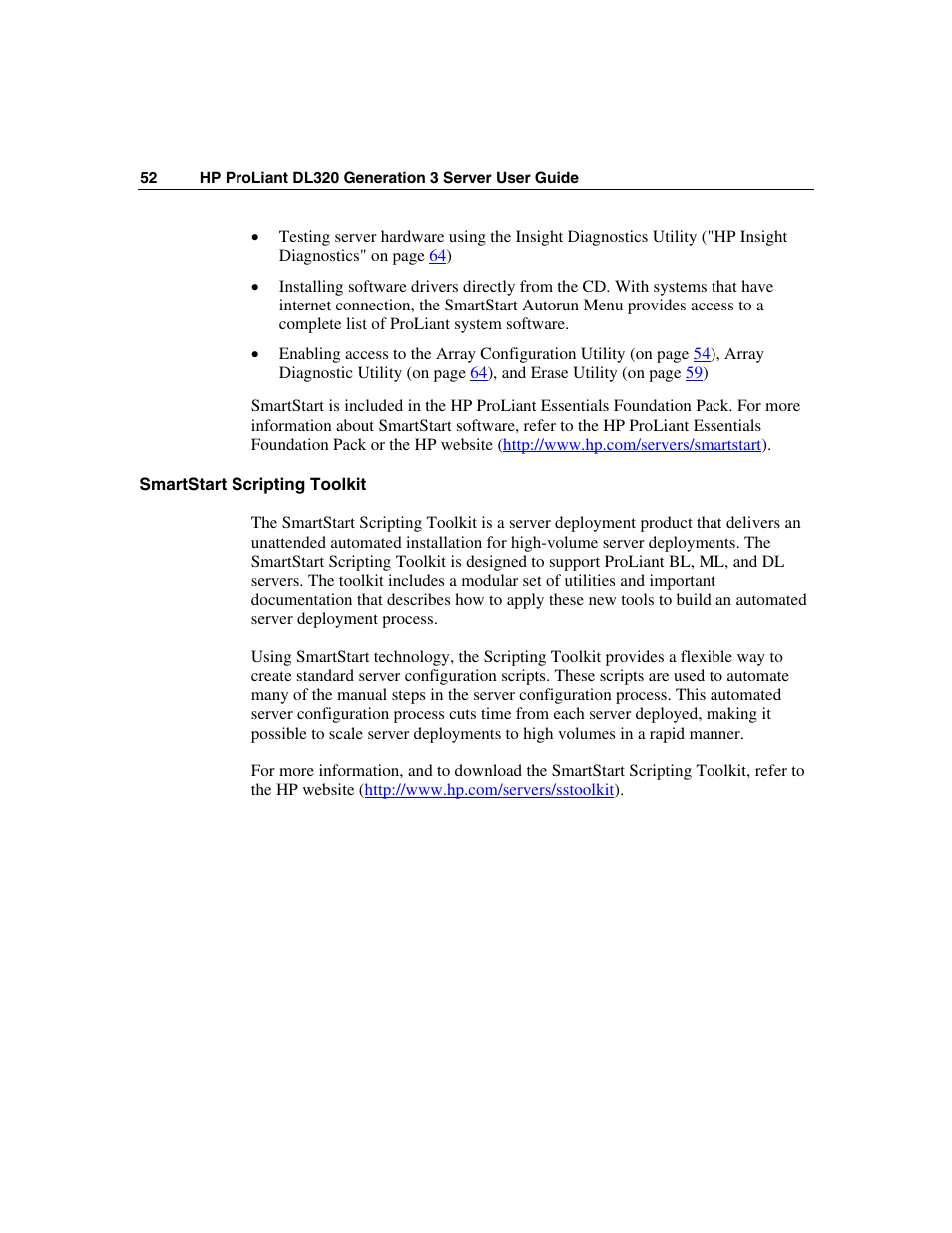 Smartstart scripting toolkit | HP ProLiant DL320 G3 Server User Manual | Page 52 / 119