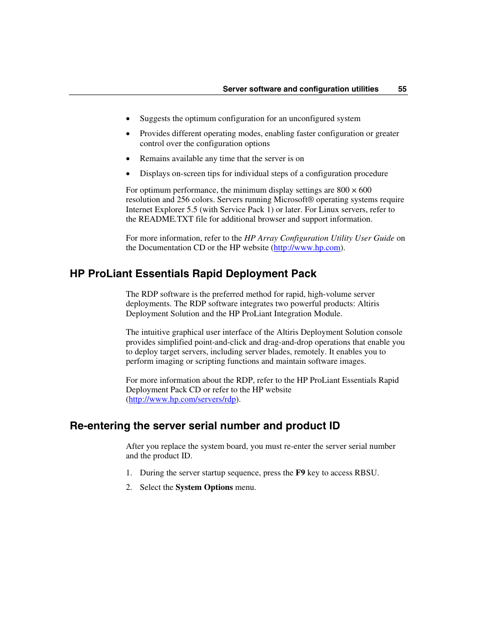 Hp proliant essentials rapid deployment pack | HP ProLiant DL320 G3 Server User Manual | Page 55 / 119