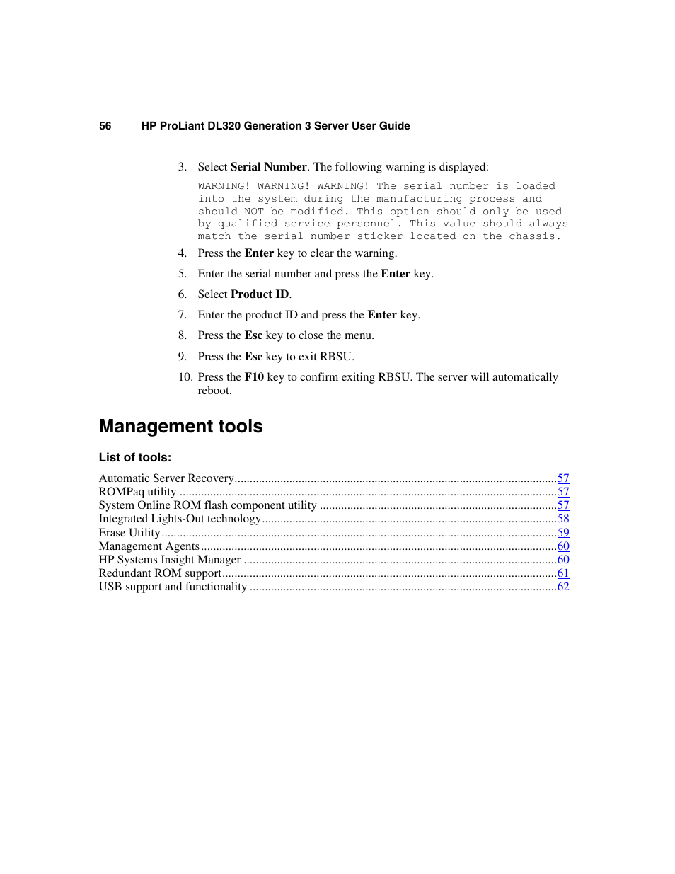 Management tools | HP ProLiant DL320 G3 Server User Manual | Page 56 / 119